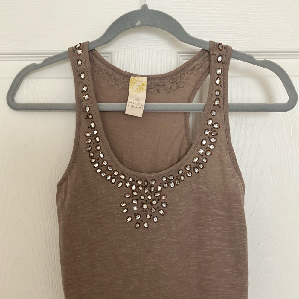 Anthropologie Jeweled & Beaded Racerback Tank Priced As IS
